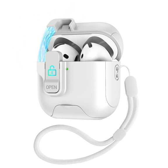 ELEHOLD Secure Lock AirPods Case with Stand For AirPods 3rd Gen (2021) , Magnetic Closure Anti-Loss Strap Cute Color Design Shockproof Protective Cover Supports Wireless Charging,White