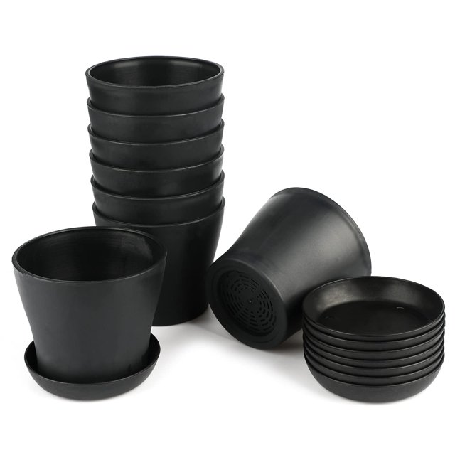 Pack de 8 maceteros de 10 cm con agujero, maceteros pequeños para cactus, maceteros redondos de plástico, macetero con platillo para balcón de oficina, colorido