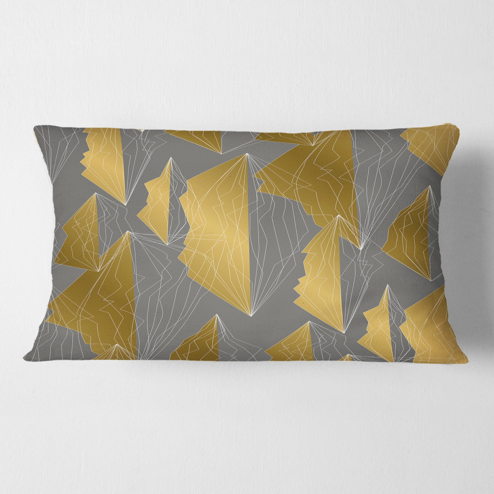 Designart Golden Polygon Pattern' Mid-Century Modern Throw Pillow - 12x20