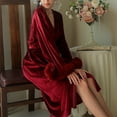 thumbnail image 3 of Woman Pajama Skirt Women's Velvet Robe,Full Length Feathers Splicing Bathrobe Kimonos Robe Nightgown Bride Wedding Party Bathrobe S-62 Red-a XXL, 3 of 6