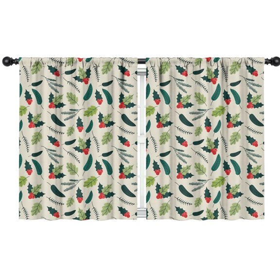 Blackout Kids Curtains,Green and Red Christmas Holly Pattern Childrens Insulated Curtains Set Of 2,Bedroom Essentials,Toddler Room Decor 42"x54"