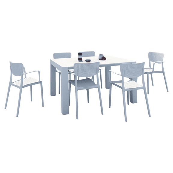 Luxury Commercial Living 7-Piece White Patio Dining Set with Extension Table 55"