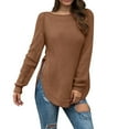 thumbnail image 1 of Gibobby Suéteres para mujer, Suéteres a rayas para mujer, manga larga, abertura lateral, suéter de punto de cuello redondo de moda(Marrón,XG), 1 of 4