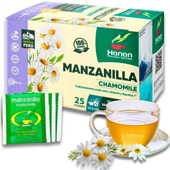 Chamomile Tea 25 Herbal Teabags of Te De Manzanilla Natural Dried Camomile Tea from Peru by Hanan