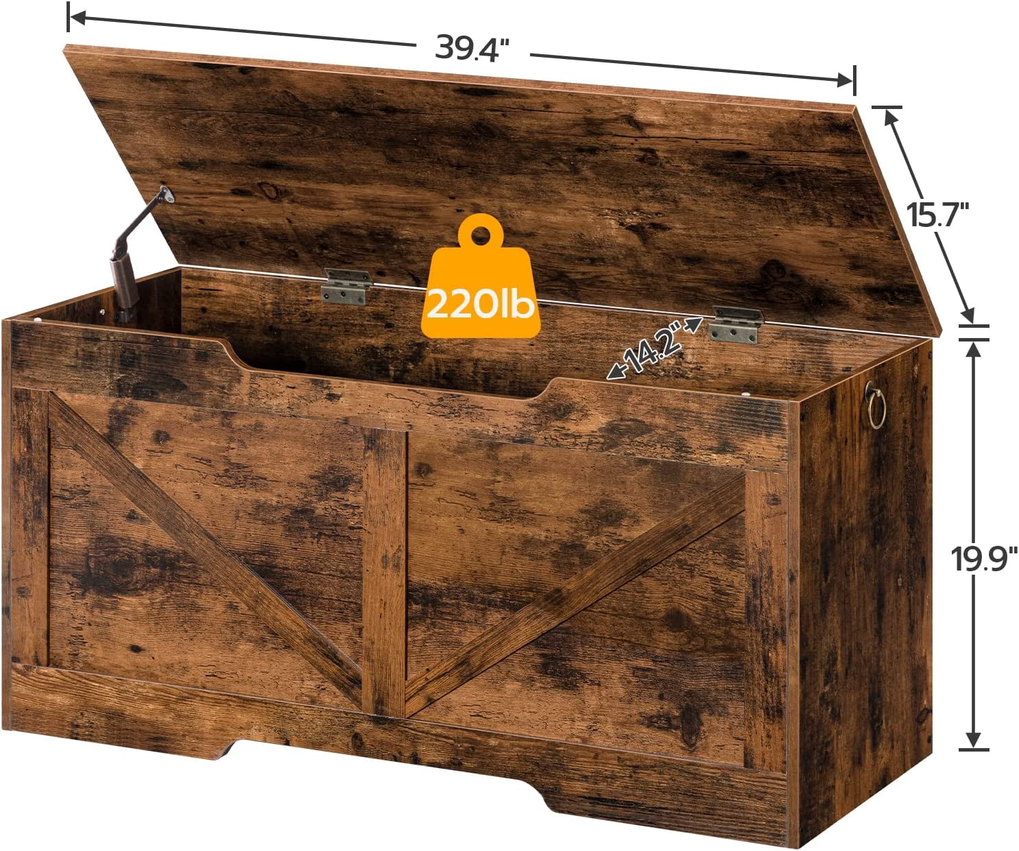 HOOBRO 39.4" Storage Chest Retro Toy Box Organizer with Safety Hinge Rustic Brown
