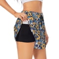thumbnail image 2 of Bixox Women's Skull daisy yellow blue pattern 2 in 1 Running Shorts - Lightweight Athletic Workout Gym Yoga Shorts Liner with Pockets - Medium, 2 of 5