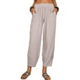thumbnail image 1 of Qmyliery Women Casual Trousers with Elastic Waist, Loose Pockets Cotton and Linen Solid Color Summer Clothing, 1 of 5