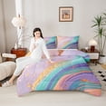 thumbnail image 4 of Feelyou Adult Fashion Marbling Full Size Comforter Sets, Glitter Abstract Ombre Bedding Comforter Set, Marble Artwork Plum Cyan Reversible Bedding Sets, Breathable Home Decor, 3 Pieces, 4 of 8