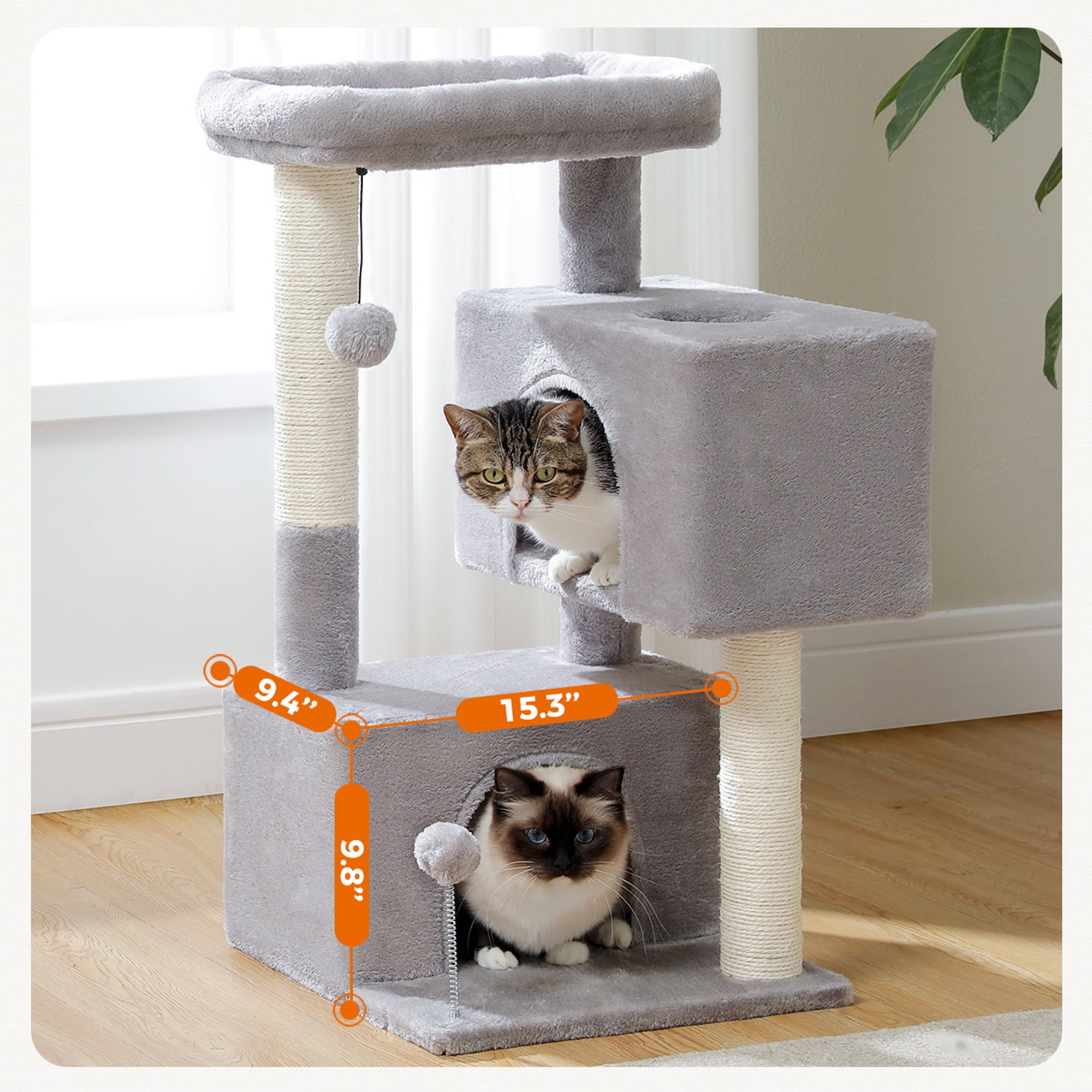 Pefilos 31" Multi-Level Cat Tree Tower, Cute Sisal Play House Climber Activity Centre Furniture with Scratching Posts Hammock Dangling Ball, Gray Pefilos 31" Multi-Level Cat Tree Tower, Cute Sisal Play House Climber Activity Centre Furniture with Scratching Posts Hammock Dangling Ball, Gray