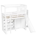 thumbnail image 6 of Euroco Wood Twin Size Loft Bed with Bookcase and Wardrobe, House Bed with LED Light and Slide, White, 6 of 12