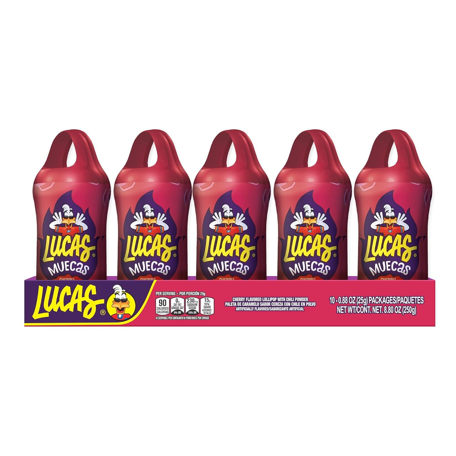 Lucas Muecas Cherry Flavored Lollipop with Chili Powder, 0.88 oz Shelf Stable Plastic Bottle