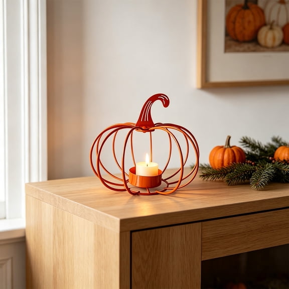MMJ Halloween Decorations Iron Pumpkin Candle Holder Metal Tabletop Centerpiece for Romantic Dining Harvest 5.12x4.72in