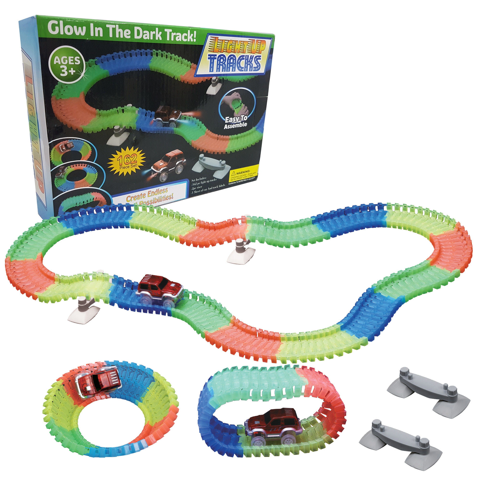 2pc Magic Twister Glow In the Dark RaceTrack  Vehicles 2 LED Race Jeeps 