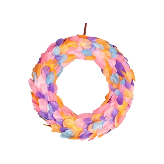 13inch Easter Feather Wreath Colorful Feather Hanging Garland Artificial Round Wreath for Front Door Porch Mantel Fireplace Window Wall 2026 Easter Decor (C)