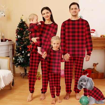 

Family Christmas Matching Pyjamas Outfits Elk Plaid Nightwear Sleepwear Xmas Pajamas Holiday Loungewear for Dad Mom Kids Baby Pet/Kid-130
