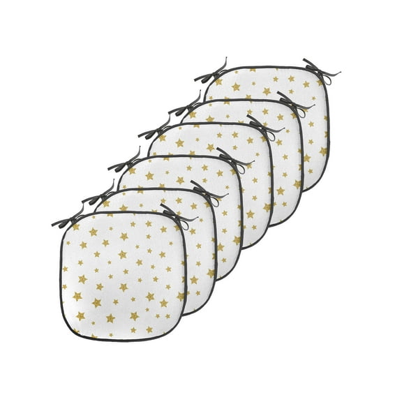 Star Chair Seating Cushion Set of 6, Stars Pattern Illustration Creative Birthday Bachelorette Themed Print, Seat Pads for Office with Anti-slip Backing, 16"x16", Yellow and White, by Ambesonne