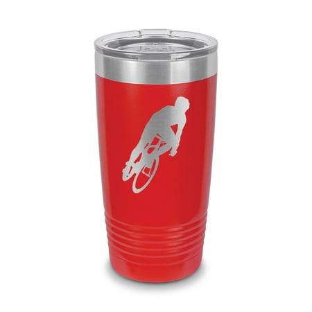 

Cyclist Tumbler 20 oz - Laser Engraved w/ Clear Lid - Stainless Steel - Vacuum Insulated - Double Walled - Travel Mug - road bike triathlon cycling - Red