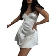 thumbnail image 1 of xiaxaixu Robe Nuisette pour Femmes, Bretelles Spaghetti Col en V Dentelle Patchwork Robe d'Été Mini Clubwear, 1 of 9
