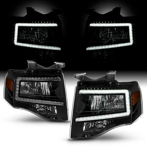 AKKON - Fits 2007-2014 Ford Expedition LED Bar [C-Tube] Parking Lamp Black Headlights Pair Driver   Passenger