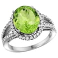 thumbnail image 1 of 14k White Gold Natural Peridot Ring Oval 12x10mm Diamond Accents, size 7, 1 of 3
