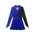 thumbnail image 5 of TiaoBug Womens Rhinestone Figure Ice Skating Dress Mesh Long Sleeve Leotard Tutu Dress Lyrical Dancewear Royal Blue XXL, 5 of 7