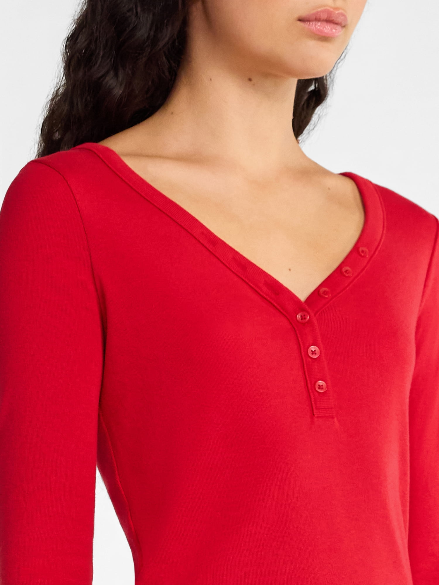 No Boundaries Henley Top with Long Sleeves, Women’s