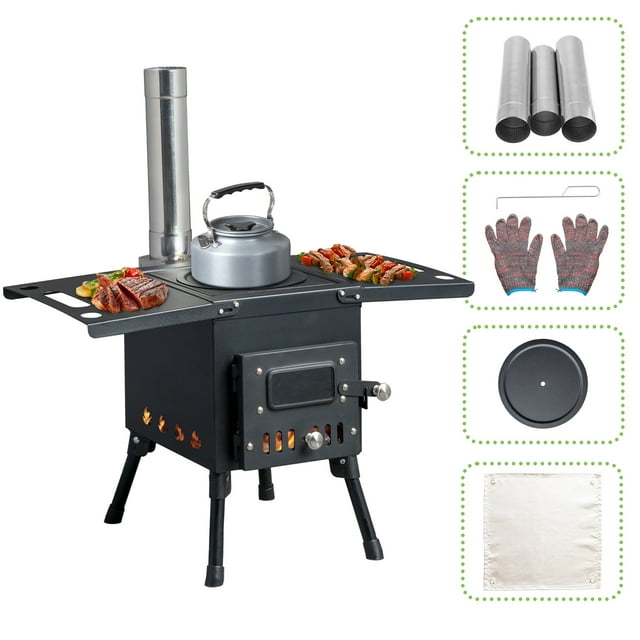 Ktaxon Camp Wood Stove Wood Burning Stoves Portable with Chimney Pipes Camping Stove for Outdoor (Black)
