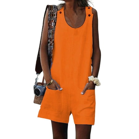 

WTPretty Womens Summer Casual Loose Jumpsuit Pants Cotton Linen Dungaree Overall Shorts