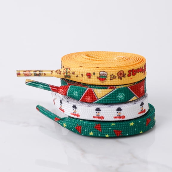 FONDOTIN 4 Pairs Flat Christmas Shoelaces for Sneakers Assorted Color Polyester Decorative Dance Teams