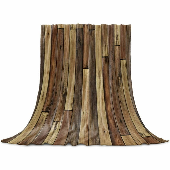 Brown Wooden Grain Flannel Blanket for Bed, Farmhouse Vintage Stitching Art Soft Cozy Warm Couch Throw Blanket, Lightweight Fluffy Plush Bedding Blankets for Sofa Decor All Season 60"x80"