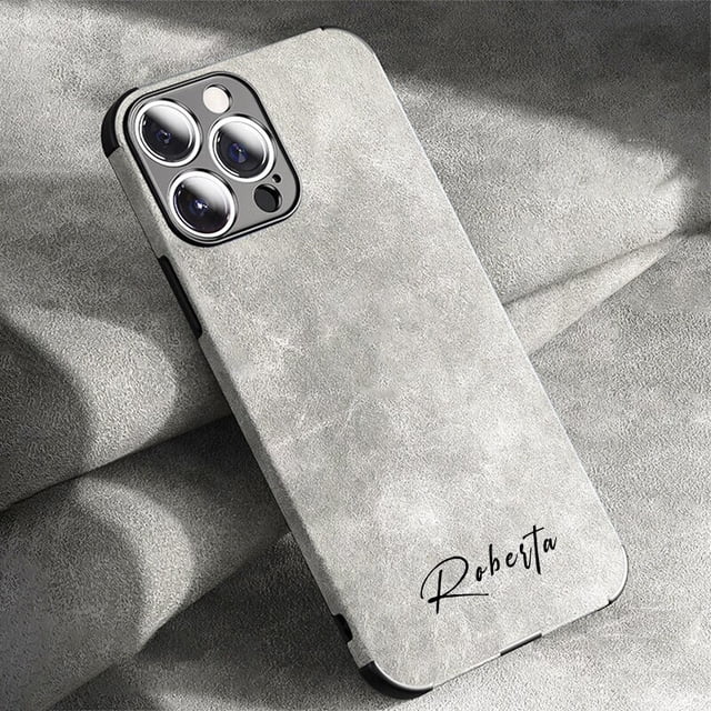 Funda personalizada coreana para iPhone 14 13 12 11 Pro Max, funda de lujo de piel de cordero con nombre personalizado, 13 14 Pro Max, regalos DIY