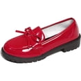 thumbnail image 2 of Bow Loafers for Women's Leather Chunky Heel Dress Shoes Elegant Round Toe Non- Lug Sole Casual Work School Shoes for Business Everyday Wear Red, 2 of 6