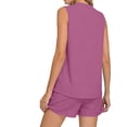 thumbnail image 4 of YueHuiYing Women's Fashion Solid Color Loose V-Neck Sleeveless Top & Pocket Shorts Set Casual Summer Two Piece Outfit with Pockets, 4 of 5
