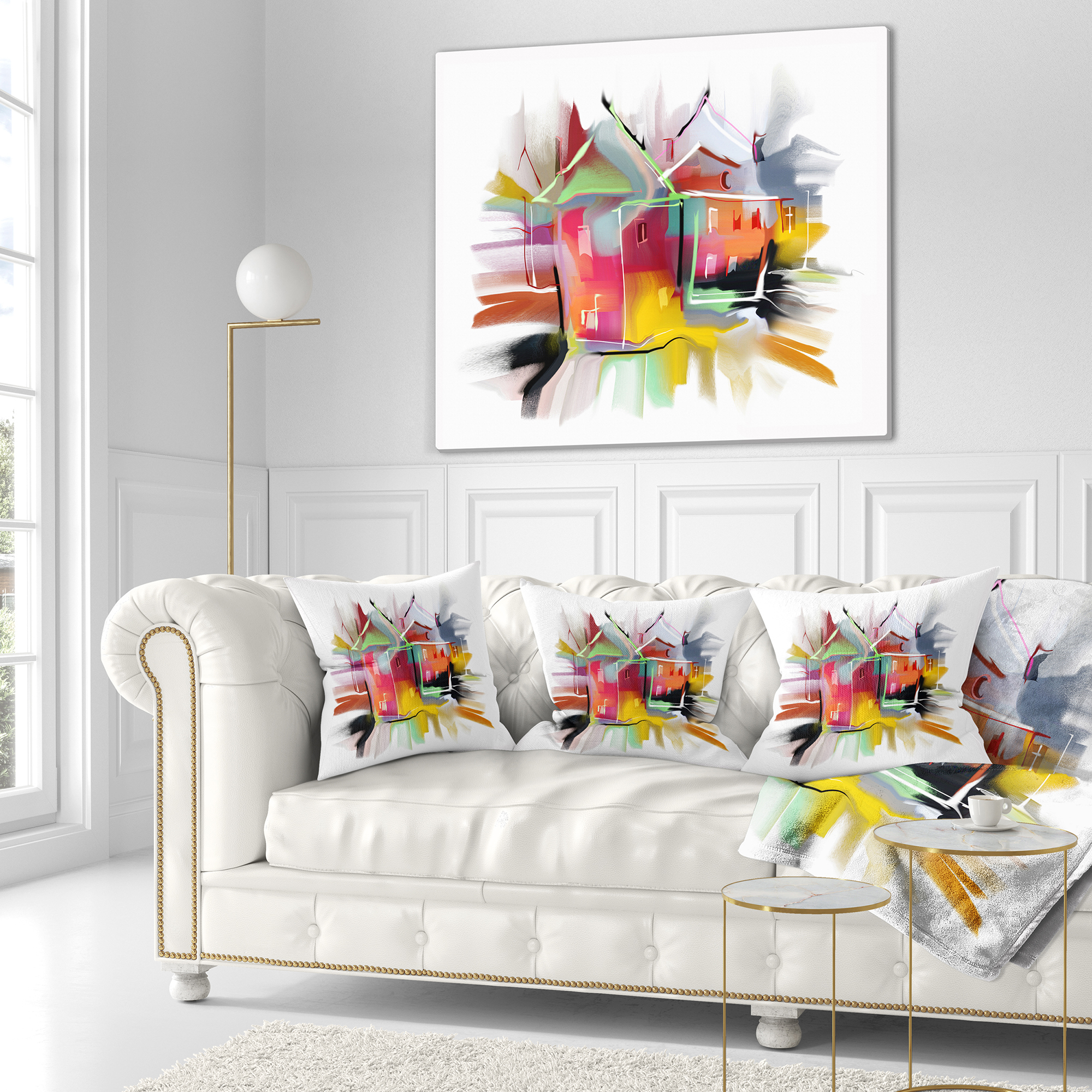Designart Building Illustration - Contemporary Throw Pillow - 18x18