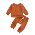 thumbnail image 1 of ITFABS 2Pcs Toddler Outfits, Solid-Color Long-Sleeves Top + Elastic-Waist Pants, 1 of 8