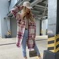 thumbnail image 3 of Uhndy Womens Brushed Flannel Plaid Lapel Button Short Pocketed Shacket Shirts Coats, 3 of 5