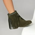 thumbnail image 7 of Up to 35%! Women's Slip On Ankle Boots Women's Fashionable Casual Versatile Cool Winter Tassel Sleeve Boots Short Boots Thick Heel Ankle Boots Green 38, 7 of 7