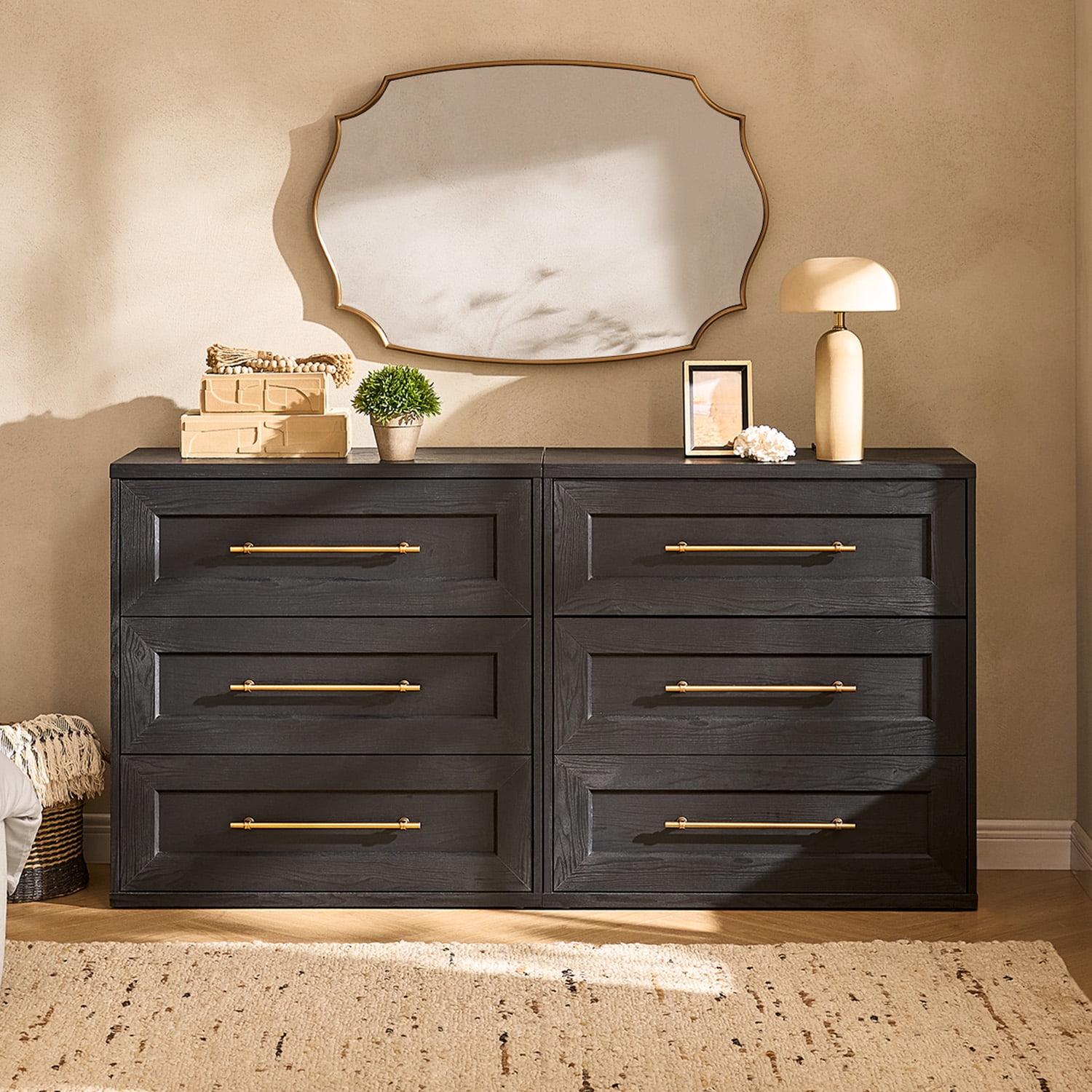Mopio Blake 3 Drawer Dresser for Bedroom, Small Dresser & Chest of Drawers, Wood Dresser Organizer, Modern Farmhouse Dresser, Tall Night Stand, End Table, Enhanced Safety, Sturdy Compliant (Black)