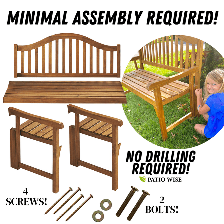 Patio Wise Personalized Foldable Acacia Wood Garden Bench, 4