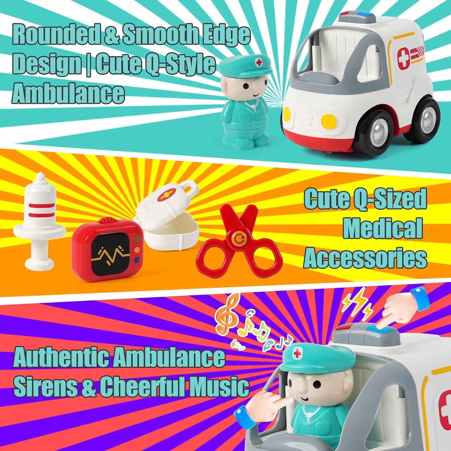 HYPERLIVING Remote Control Car for Kids - Cartoon RC Ambulance Toy for Toddlers 18+ Months, Ages 2 3 4 5 Years Old, Birthday Gifts for Boys with Lights & Sounds & Music