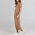 thumbnail image 6 of Short Sleeve Jumpsuit for Women 2025 Solid Color V-neck Straight Leg Rompers with Pocket Loose Summer Ladies Overalls, 6 of 8