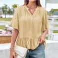 thumbnail image 6 of Women Tshirts Trendy Sawvnm Women V-Neck Sleeve Button-Front Ruffled Hem Solid Loose Casual Blouse Tank Tops for Women Yellow XL, 6 of 6