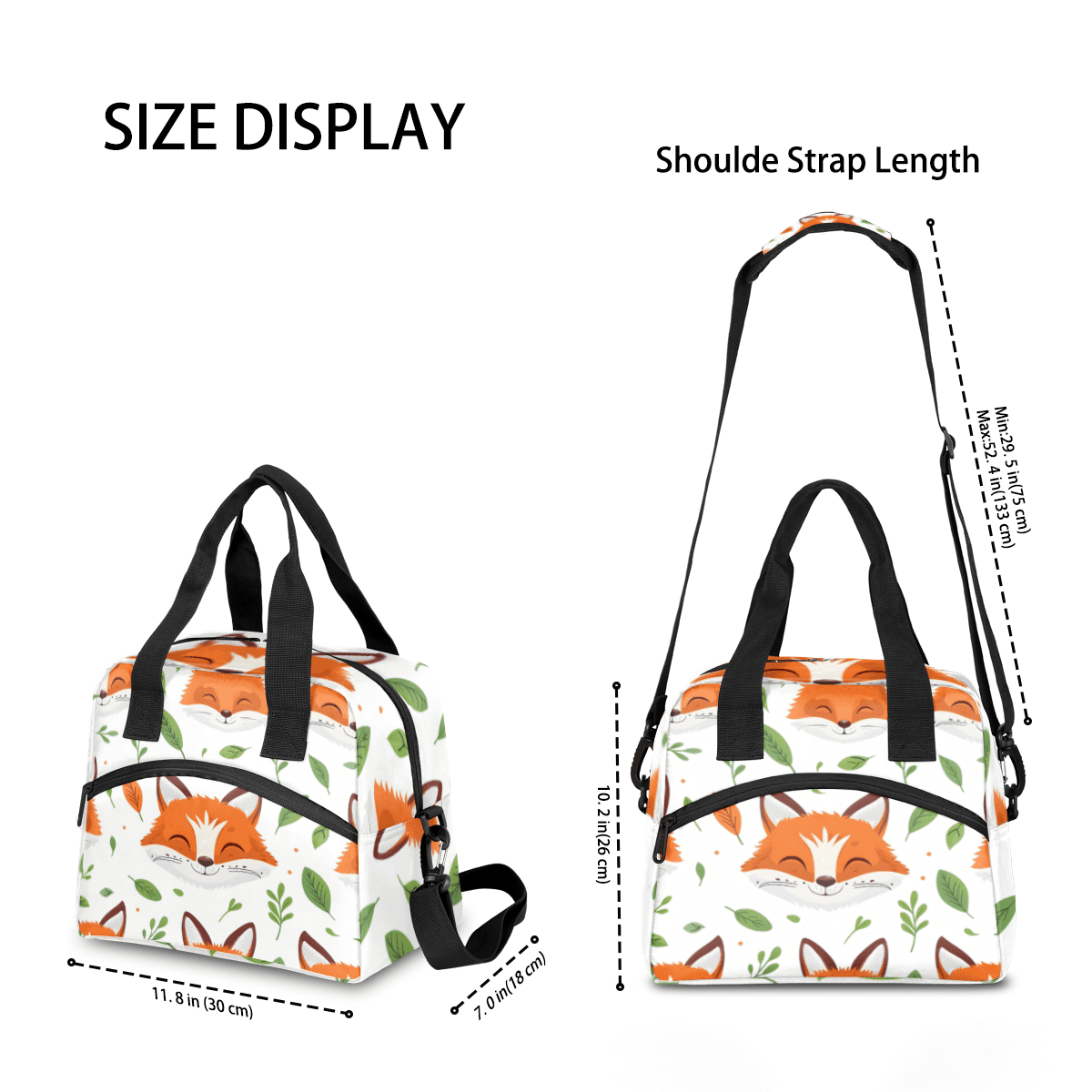 Herdesigns Fox Insulated Lunch Bag for Women Men Adults Large Reusable Lunch Box Cute Fox Wildlife Leakproof Cooler Tote Bags with Adjustable Shoulder Strap