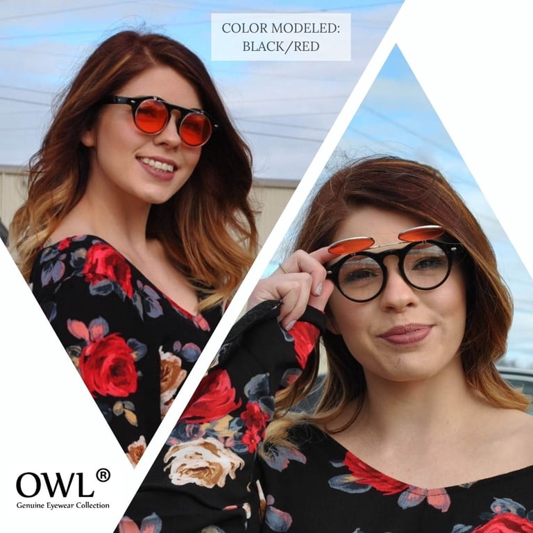 ROUND FLIP UP WOMAN\'S SUNGLASSES Round Sunglasses Black Plastic Frame Vintage Retro Flip up  main image 3