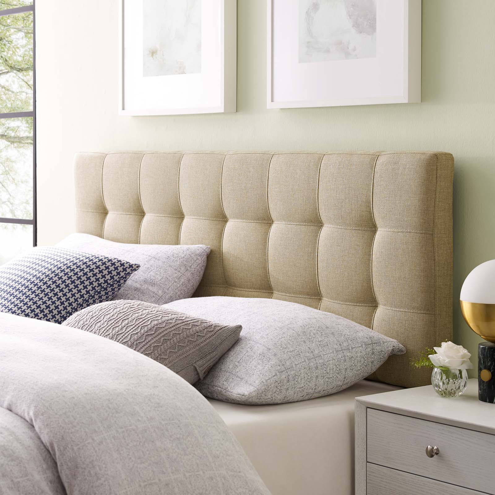 Modway Lily King Upholstered Polyester Fabric Headboard in Beige