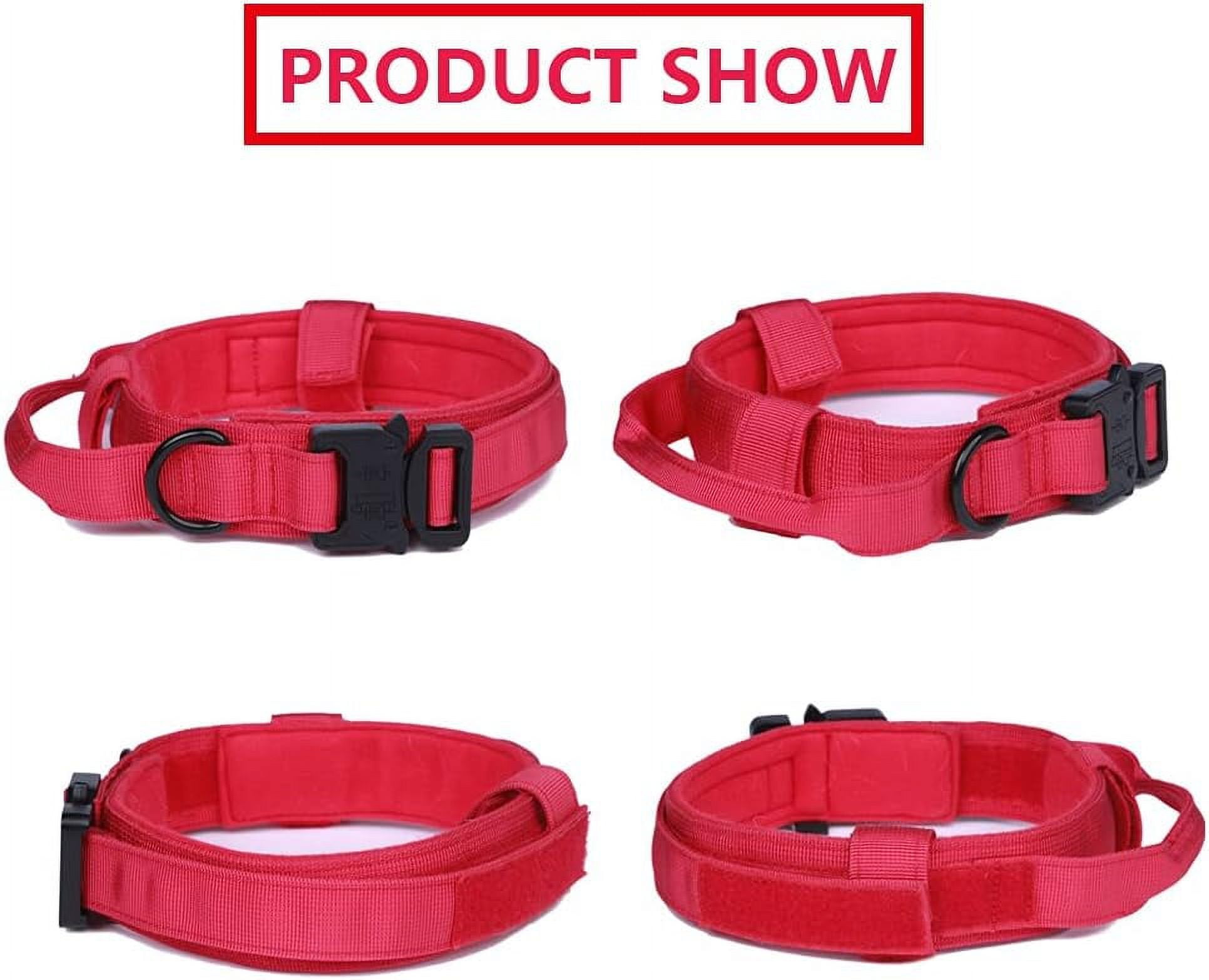 Tactical Dog Collar Military Dog Collar Adjustable Nylon Dog Collar Heavy Duty Metal Buckle with Handle for Dog Training (Red,L)