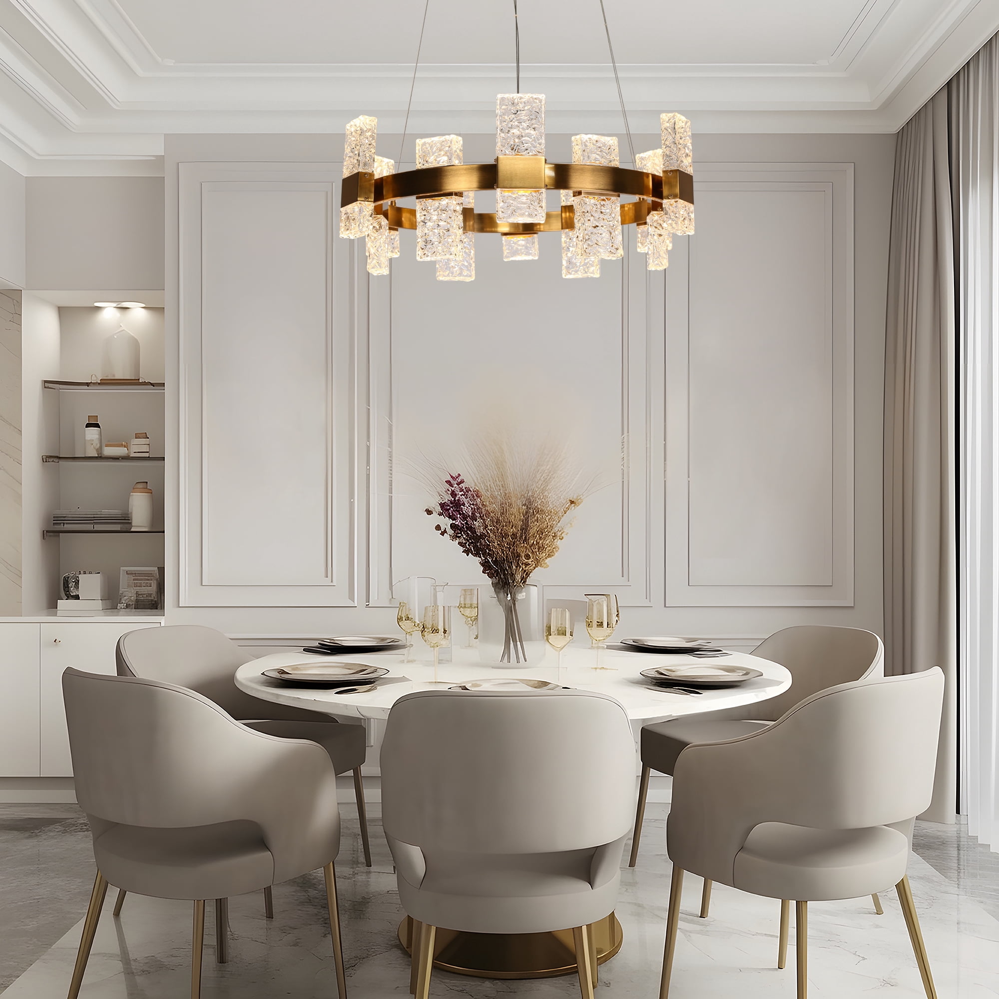 LNC Euromos 24 -Light Polished Brass Glam Integrated LED Crystal For Use in Bedrooms, Dining Rooms, Foyers, Kitchens, Living Rooms Chandelier