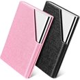 thumbnail image 1 of Paquete de 2 tarjeteros de visita, piel sintética con cierre magnético para viajes y negocios, negro+rosa., 1 of 4