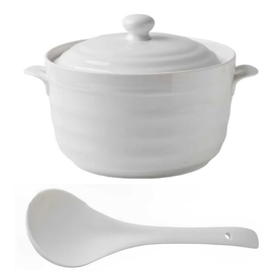 2.2L Ceramic Soup Tureen with Lid and Ladle Set White Serving Bowls , for Restaurant Home Kitchen Decoration