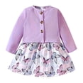 thumbnail image 1 of GDREDA 2 Piece Pant Set 2pcs Toddler Girl Floral Print Sleeveless Dress And Button Design Ribbed Cardigan Set Light Purple,3-6 Months, 1 of 6